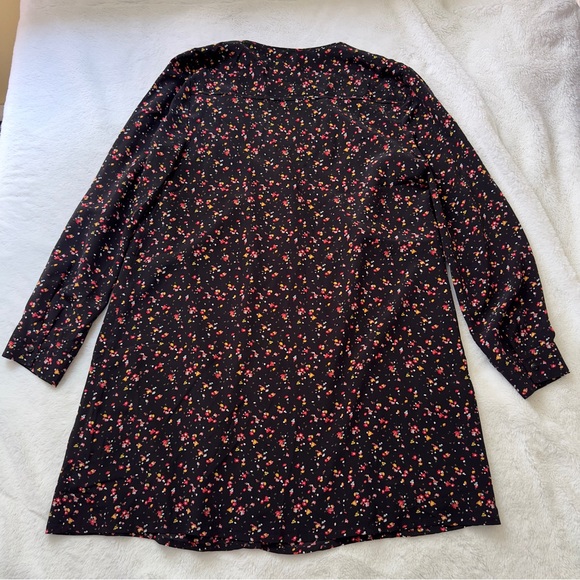 Madewell x Sezane Elly Floral Black Dainty Silk V Neck Dress Button Down Shift M - Picture 12 of 16
